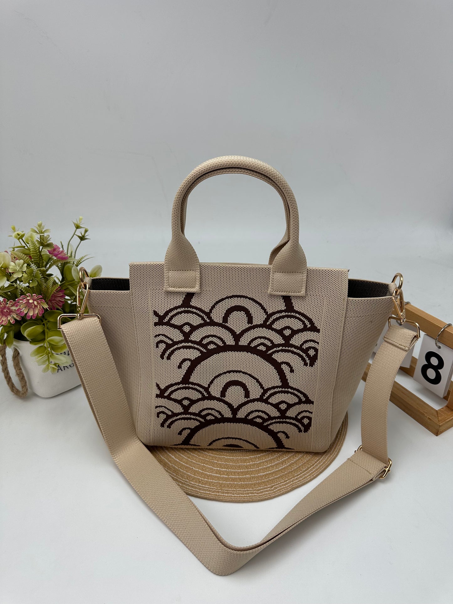 Retro Pattern Knit Tote Bag, 2-in-1 Handbag & Crossbody Shoulder Bag, Casual Daily Bag for Women