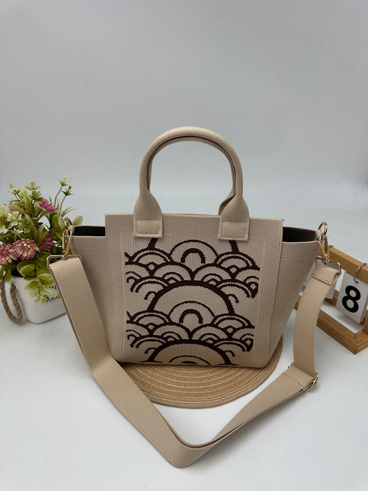 Retro Pattern Knit Tote Bag, 2-in-1 Handbag & Crossbody Shoulder Bag, Casual Daily Bag for Women