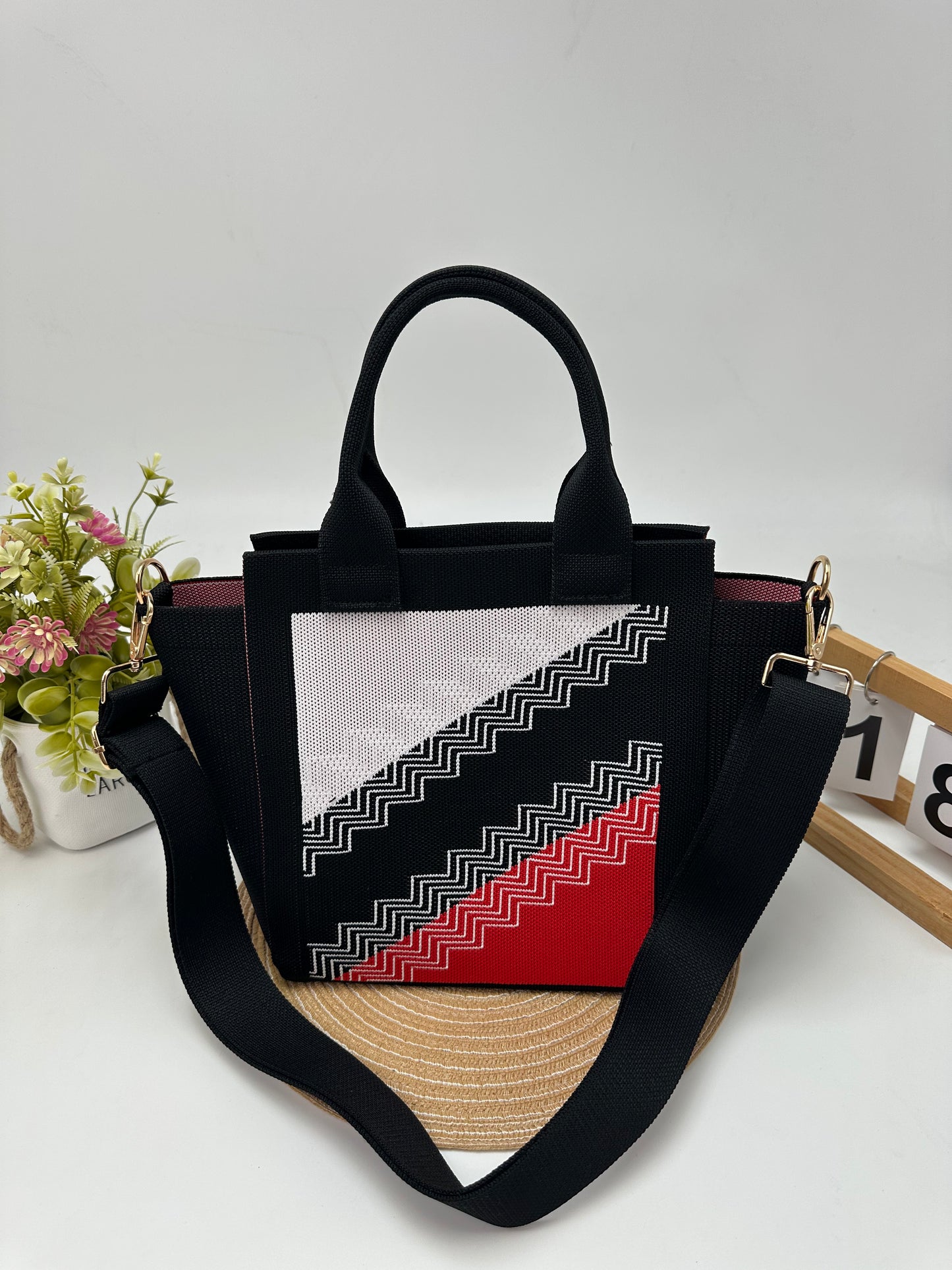 Retro Pattern Knit Tote Bag, 2-in-1 Handbag & Crossbody Shoulder Bag, Casual Daily Bag for Women