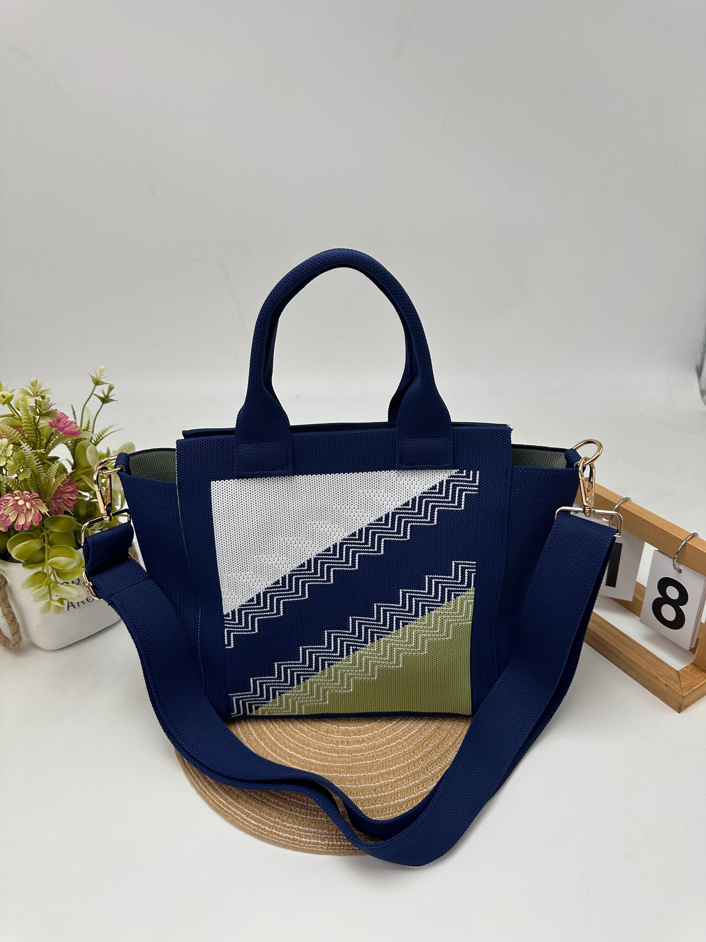 Retro Pattern Knit Tote Bag, 2-in-1 Handbag & Crossbody Shoulder Bag, Casual Daily Bag for Women