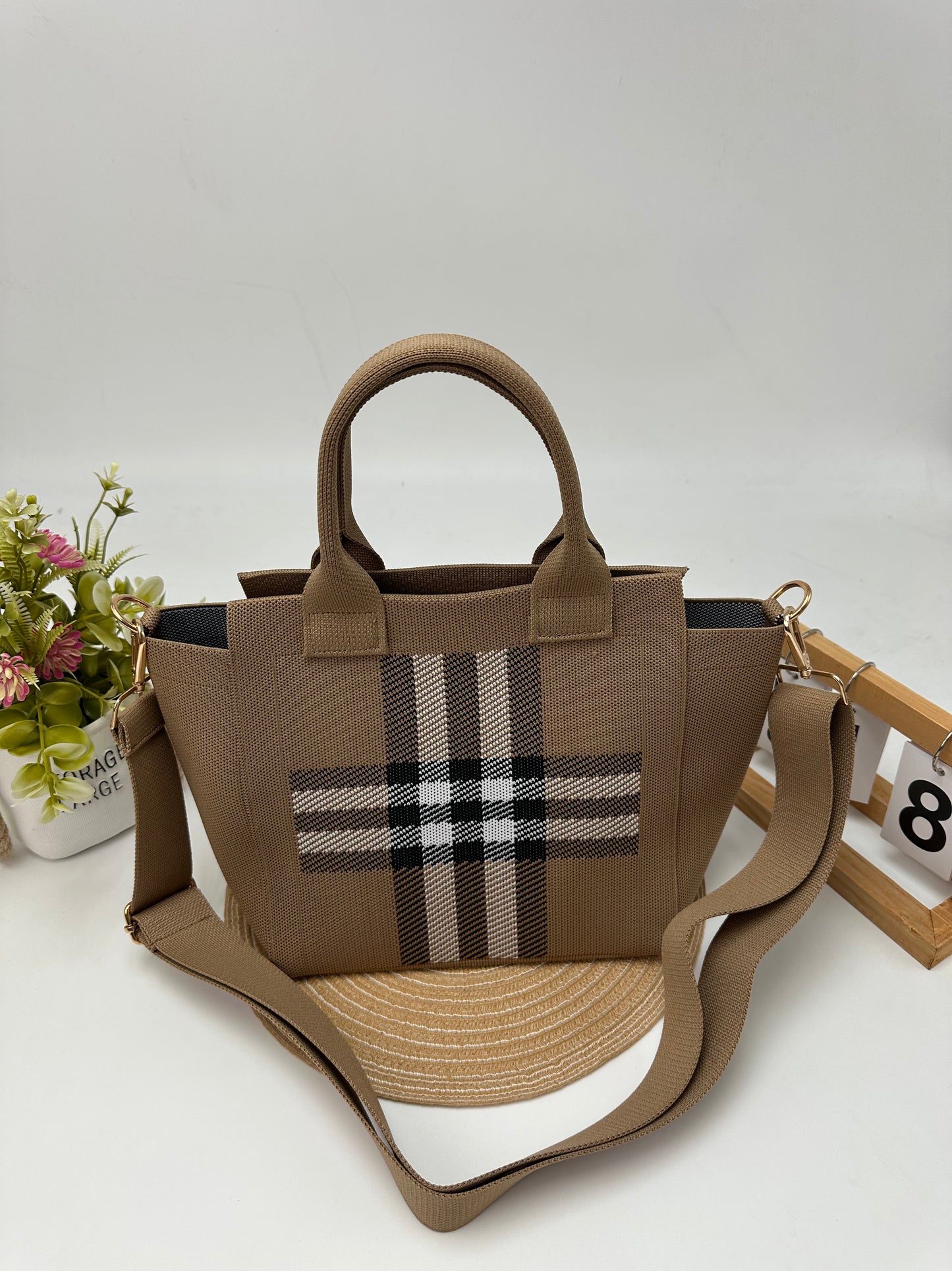 Retro Pattern Knit Tote Bag, 2-in-1 Handbag & Crossbody Shoulder Bag, Casual Daily Bag for Women