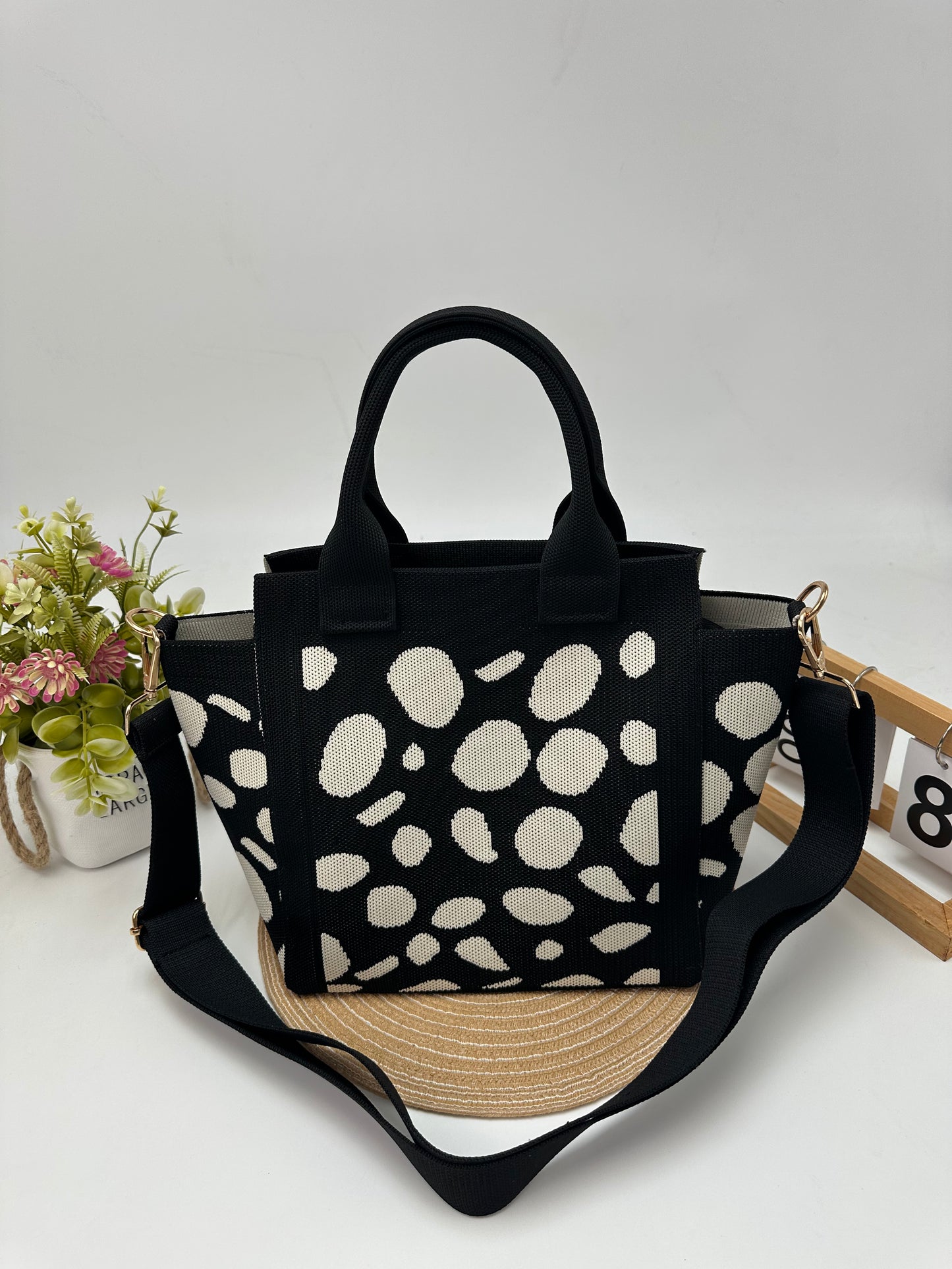 Retro Pattern Knit Tote Bag, 2-in-1 Handbag & Crossbody Shoulder Bag, Casual Daily Bag for Women