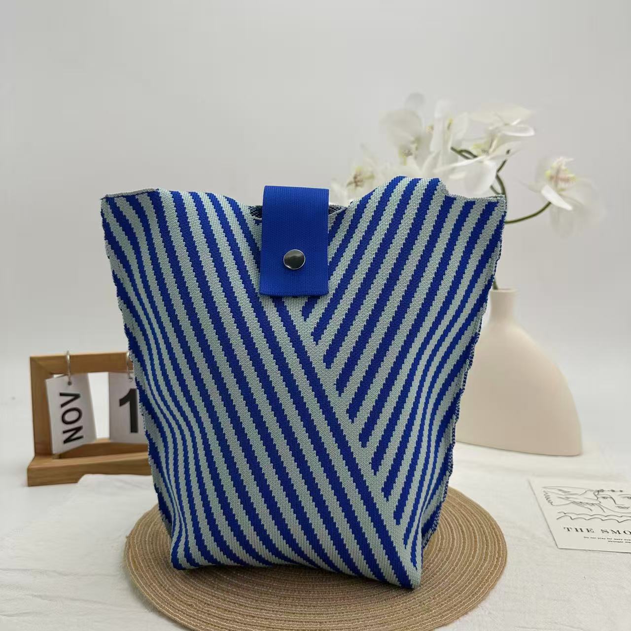 Women's Knitted Tote Bag, Retro Geometric Print Woven Handbag, Reusable Knit Shoulder Bag, Large Capacity Casual Crossbody Bag for Daily Use, Travel, Work