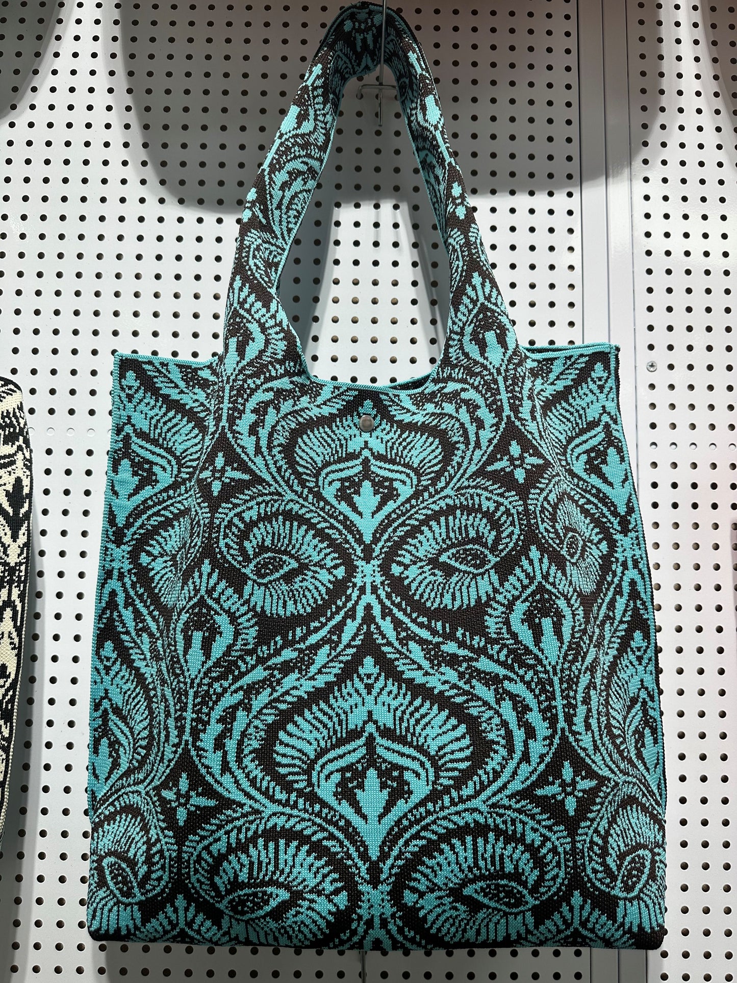Women's Knitted Tote Bag, Retro Geometric Print Woven Handbag, Reusable Knit Shoulder Bag, Large Capacity Casual Crossbody Bag for Daily Use, Travel, Work