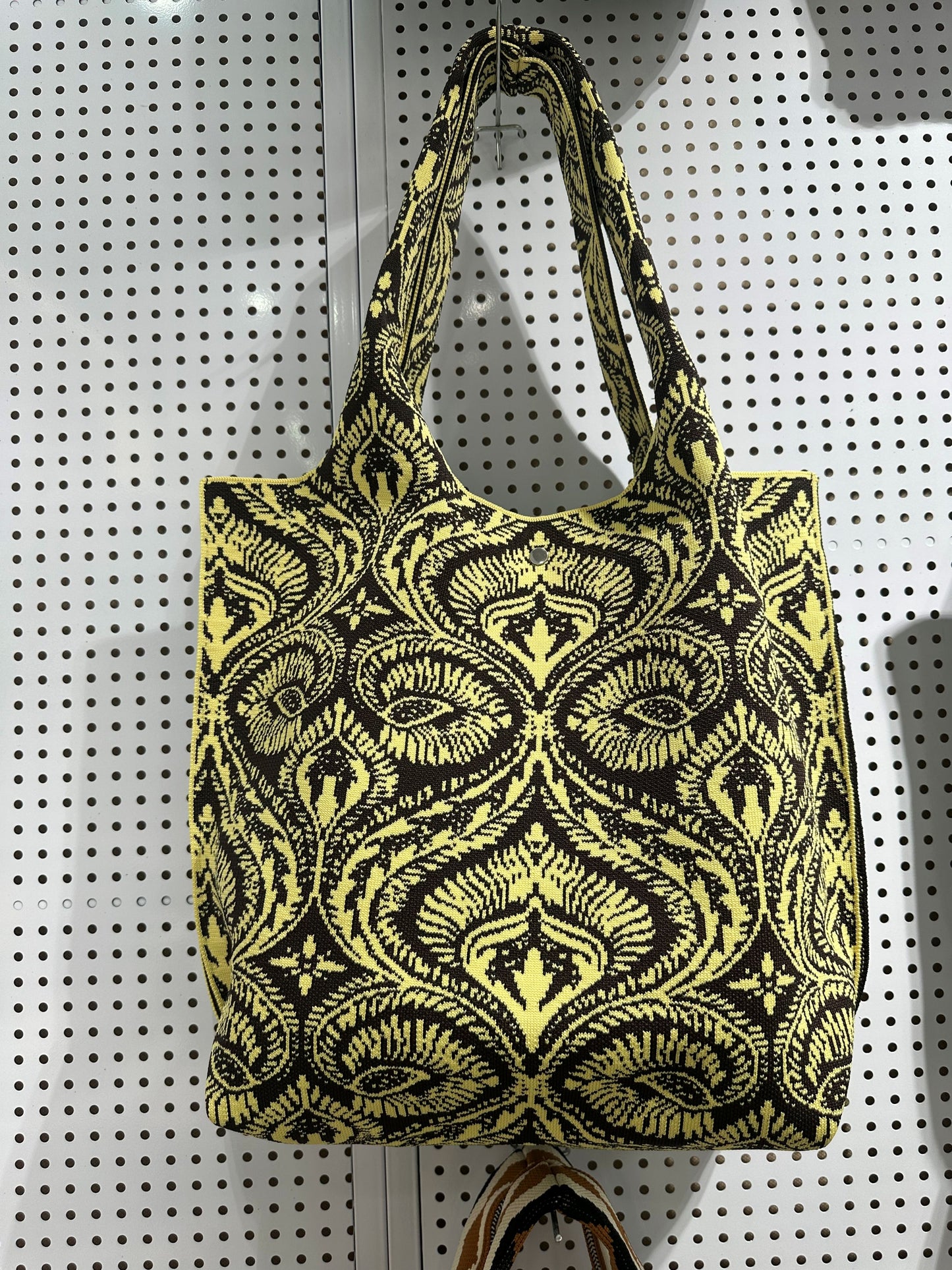 Women's Knitted Tote Bag, Retro Geometric Print Woven Handbag, Reusable Knit Shoulder Bag, Large Capacity Casual Crossbody Bag for Daily Use, Travel, Work